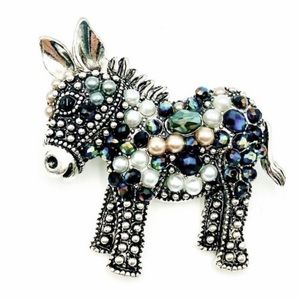 🌴⛪️Precious Lil Burro Silver Pin Brooch Faux Pearls Dark Blue Gemstones New